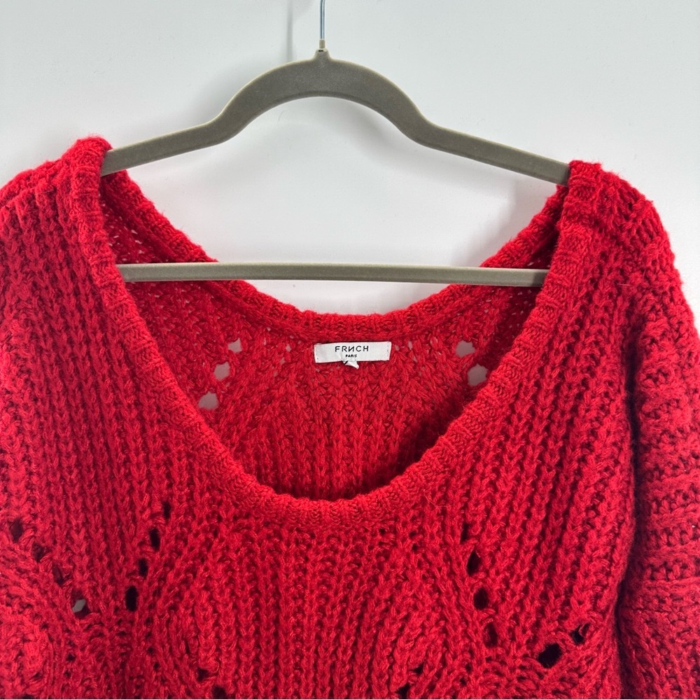 FRNCH Red Knit V Neck Sweater - Picture 3 of 8